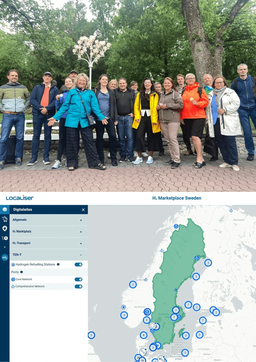 Gruppenfoto der HyTruck-Veranstaltung in Göteborg und der Wasserstoffmarktplatz für Schweden