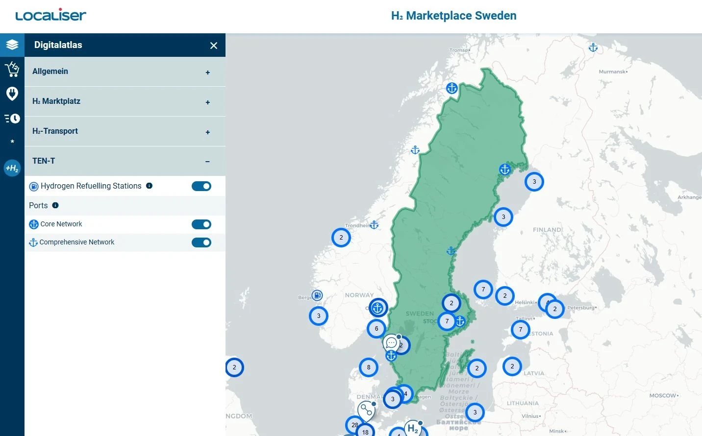The hydrogen marketplace for Sweden in the Digitalatlas