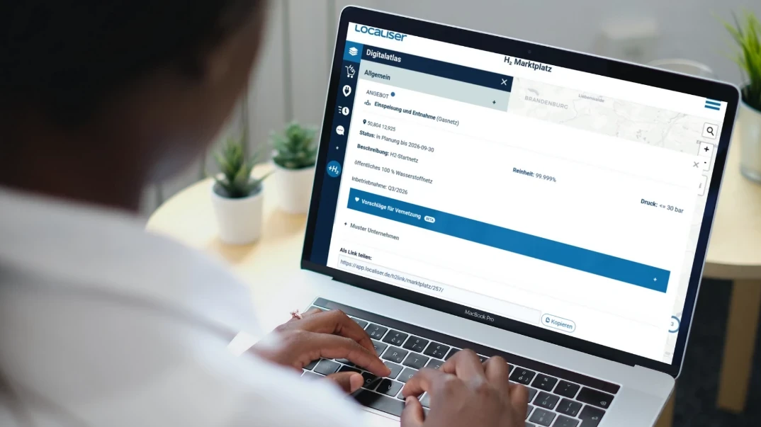 Laptop showing the matching function of Localiser's hydrogen marketplace