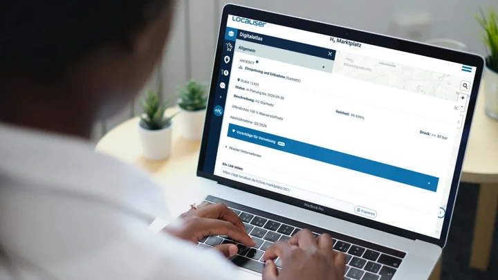 Laptop showing the matching function of Localiser's hydrogen marketplace