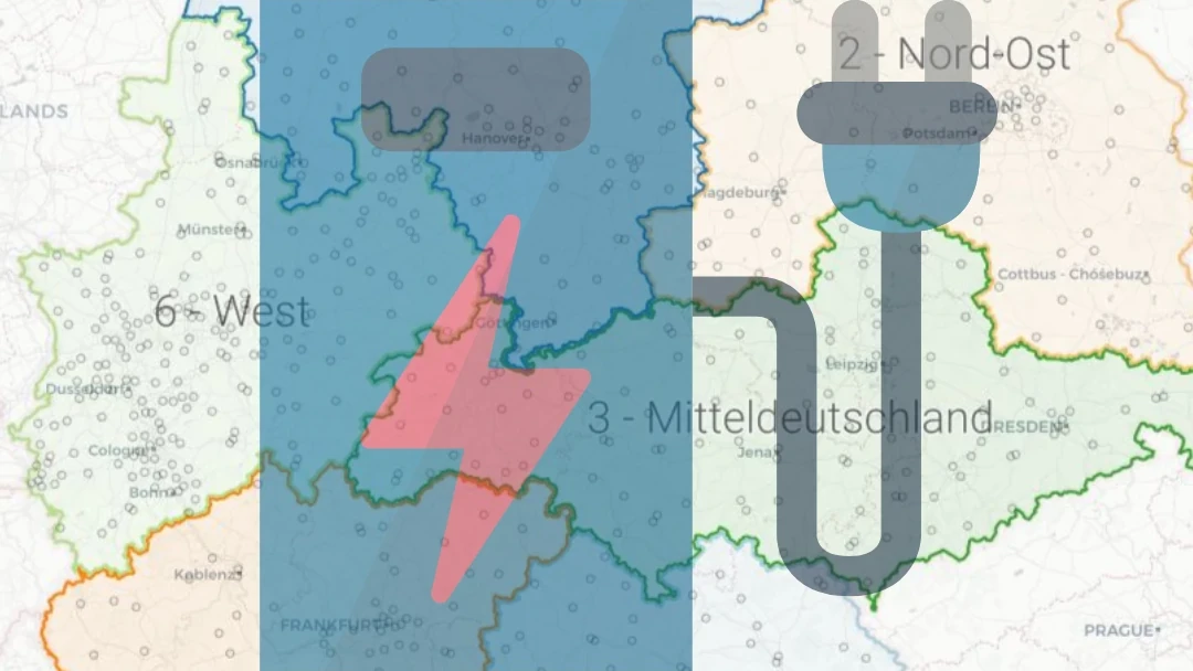 Karte der Deutschlandnetz-Regionen mit einem Ladestecker-Symbol